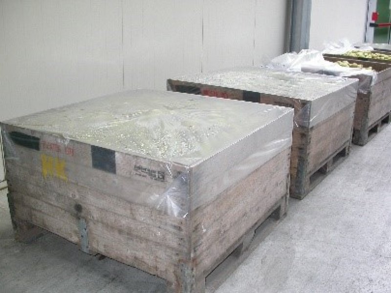 Wooden bins with pears. Photo by WUR