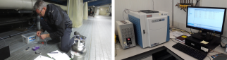 One of our consultants takes an air sample through a valve on the ceiling of the storage room. The subsequent analyses take place with a gas chromatograph. Photos by WFBR