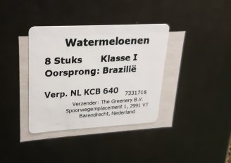 Label on a box containing first class watermelons from Brazil. Photo by WUR. 