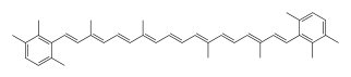 General structure of a carotenoid: polyene tail with double bonds, possible terminal rings. Illustration by Ben Mills - Own work, Public Domain, https://commons.wikimedia.org/w/index.php?curid=6084479