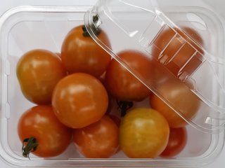 Cherry tomatoes packed in a punnet with clip-on lid. Photo by WUR
