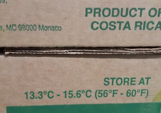 Recommended temperature indication for banana on a box. Photo by WUR