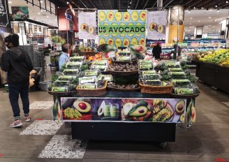 Schap in een supermarkt in Maleisië met verschillende verpakkingen van geïmporteerde avocado's. Foto van Zety Akhzar/Shutterstock.com