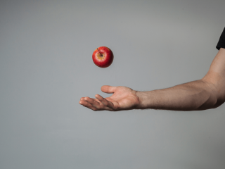 Hand tossing an apple. Photo by Aleksandr Rudoj/Shutterstock.com
