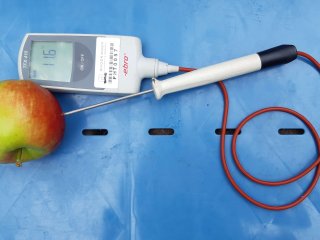 Measurement of product temperature with a puncture thermometer. Photo by WUR..